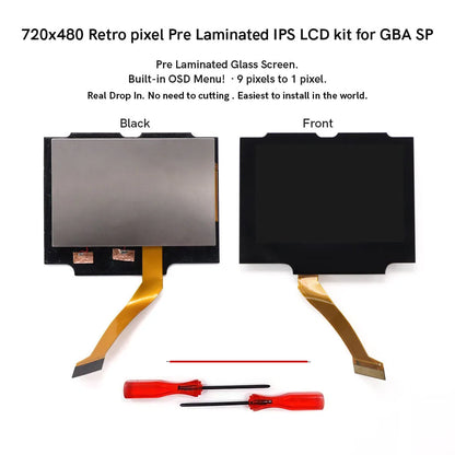 Laminated V5 IPS GBA SP Backlight LCD Replacement Mod Kit – Backlit Screen for Game Boy Advance SP, No Shell Cutting Needed
