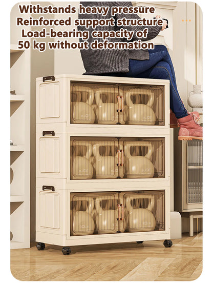 Installation-Free Foldable Storage Cabinet – Plastic Organizer for Kids’ Clothes & Snacks