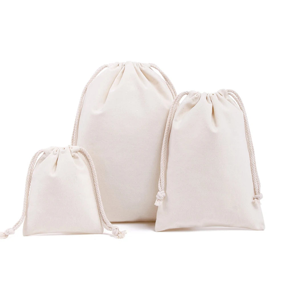 Eco-Friendly Cotton Drawstring Bag - Foldable Grocery Tote, Canvas Shopping Shoulder Bag, Portable Handbags for Storage