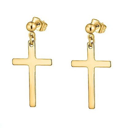 Gold Cross Huggie Hoop Earrings - Minimalist Dangle Charm Jewelry for Men & Women