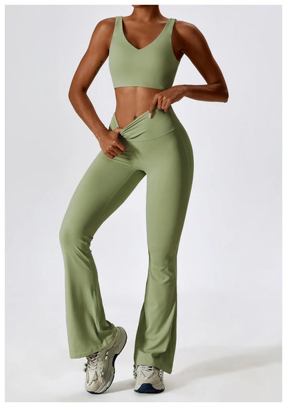 2PCS Seamless Women’s Yoga Set – Long Sleeve Crop Top & Leggings Workout Outfit, Athletic Gym Sportswear