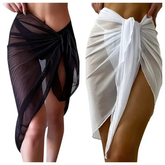 Women’s Sheer Beach Wrap Skirt – Knot Waist Swimsuit Bikini Cover Up Scarf for Summer Swimwear