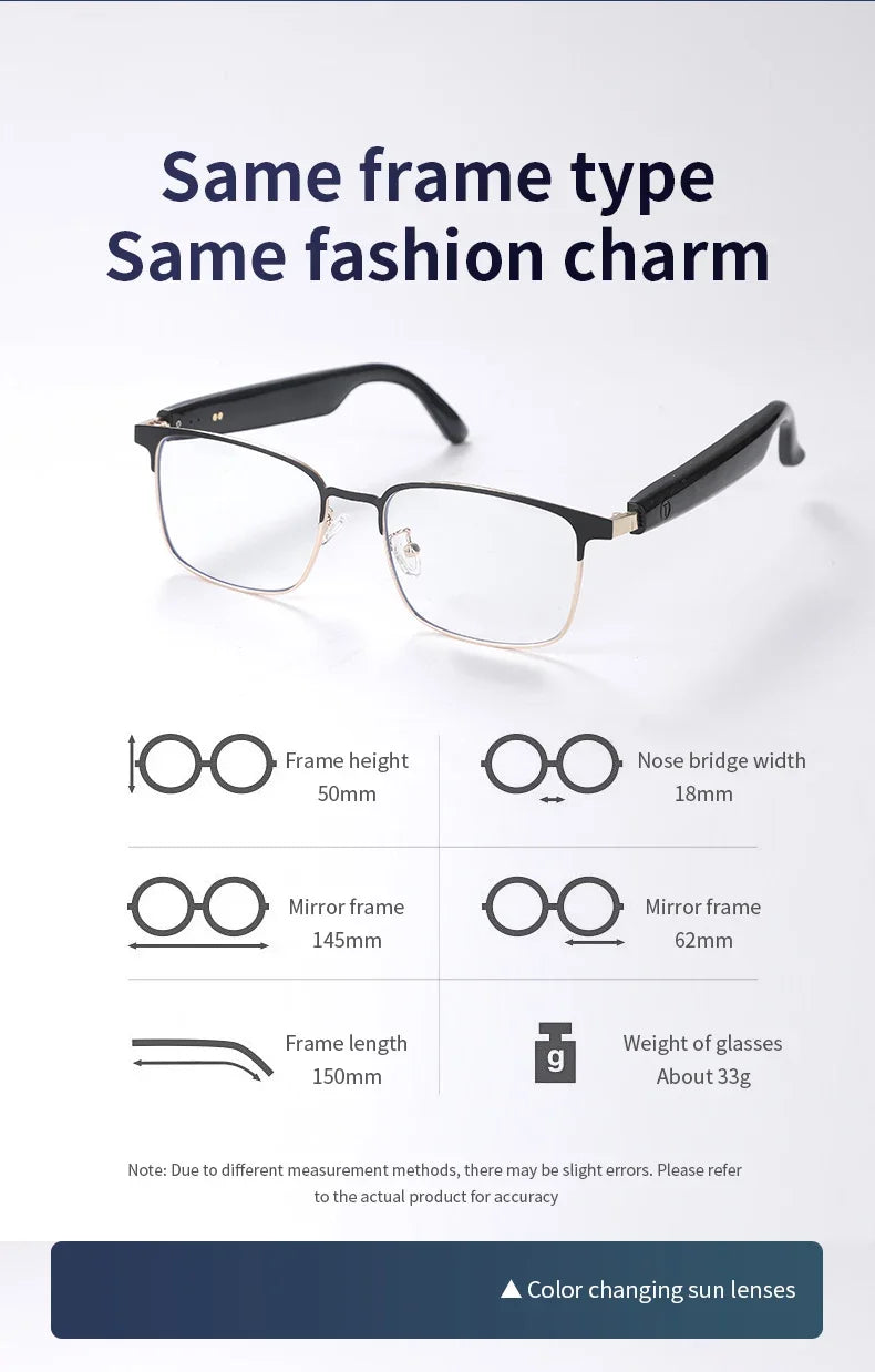 CLLOIO Wireless Bluetooth Smart Glasses – Photochromic Sunglasses with Anti-Blue Ray Reading Lenses & Myopia Prescription Support for Men & Women
