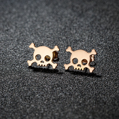 Mini Skull Stud Earrings for Men - Stainless Steel Gothic Halloween Jewelry