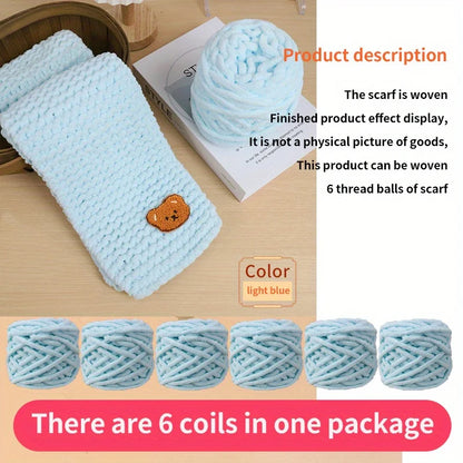 6 Yarn Balls + Teddy Bear DIY Craft Kit – Handmade Thick Woven Scarf Thread Set for Knitting, Jewelry & Creative Gift Making