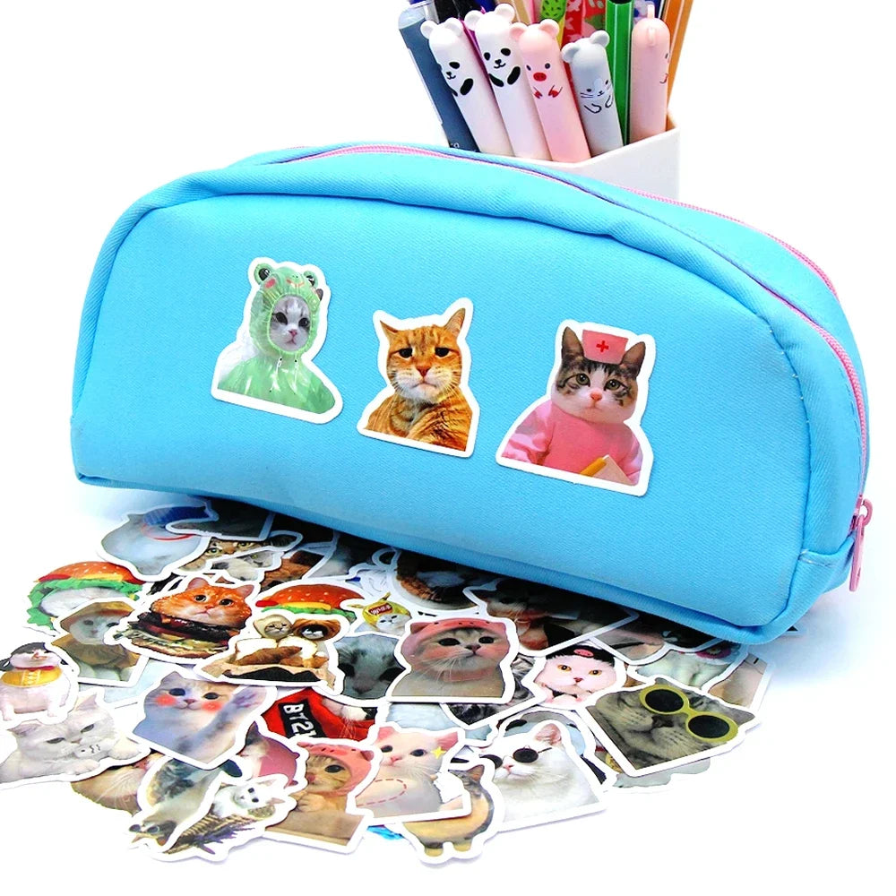 Funny Cartoon Cat Stickers – 100/500/1000-Piece Cute Waterproof-Style Decals for Laptops, Phones, Bikes and Luggage