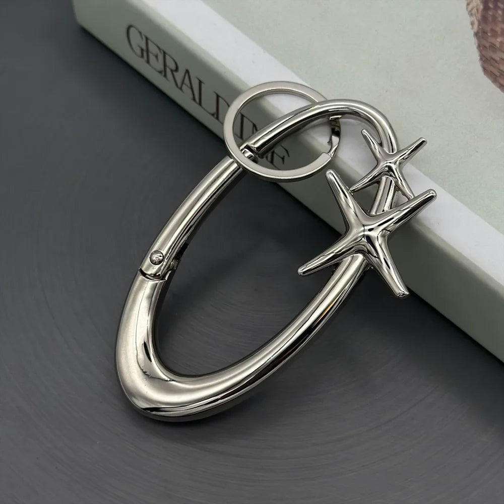 Y2K Punk Star Oval Carabiner Keychain – Axe-Shaped Mountaineering Key Ring Gothic Backpack Accessory