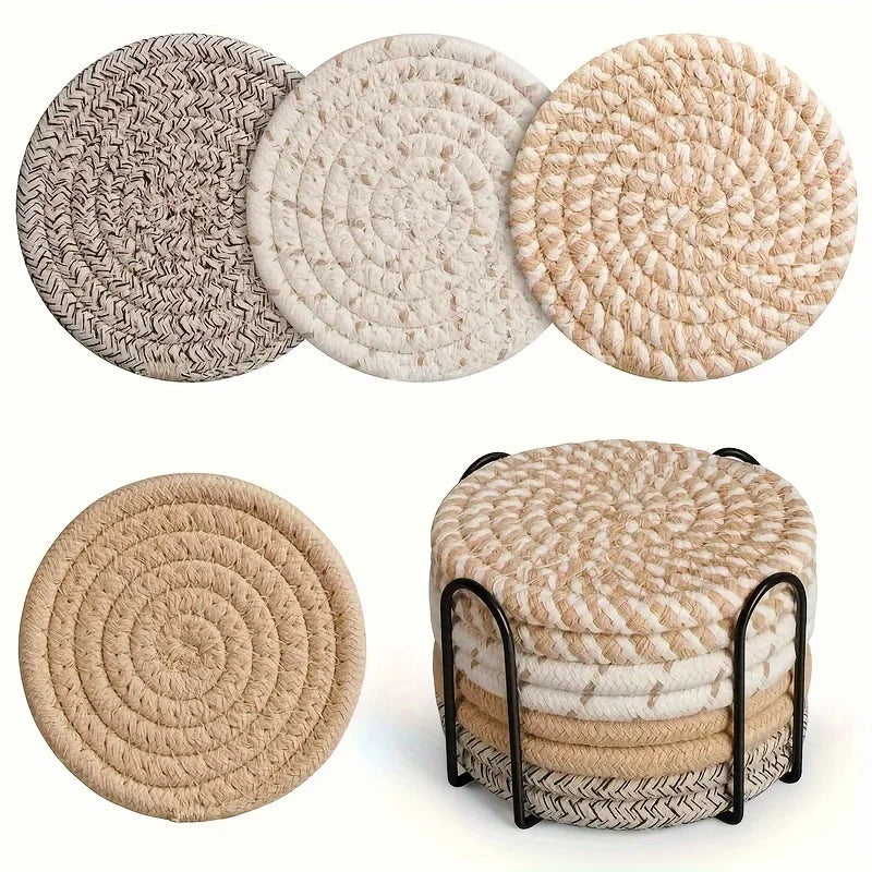 4pcs Absorbent Cotton Drink Coasters – Minimalist Fabric with Non-Woven Lining for Coffee Table Decor
