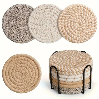 4pcs Absorbent Cotton Drink Coasters – Minimalist Fabric with Non-Woven Lining for Coffee Table Decor