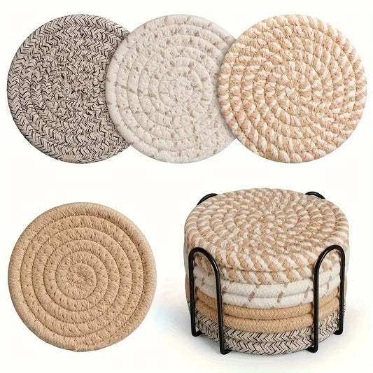 4pcs Absorbent Cotton Drink Coasters – Minimalist Fabric with Non-Woven Lining for Coffee Table Decor