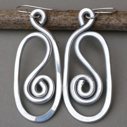 Vintage Silver Spiral Geometry Dangle Earrings – Unique Metal Carved Drop Earrings for Women Jewelry