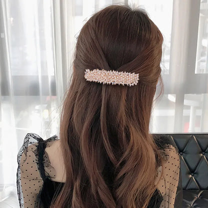 Rhinestone Pearl Women's Hair Clip - Trend Design Headdress for Girl Ponytail, Simple Spring Clip Fashion Hair Accessories