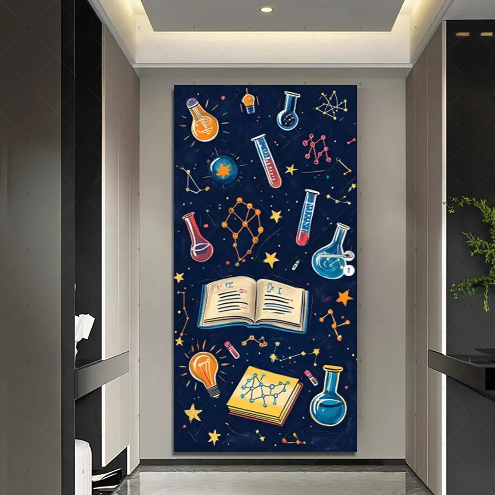 Chemistry Lab Door Cover Backdrop – Science Experiment Party Decoration & Photography Props with Laboratory Equipment Theme