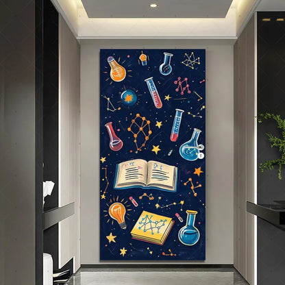Chemistry Lab Door Cover Backdrop – Science Experiment Party Decoration & Photography Props with Laboratory Equipment Theme
