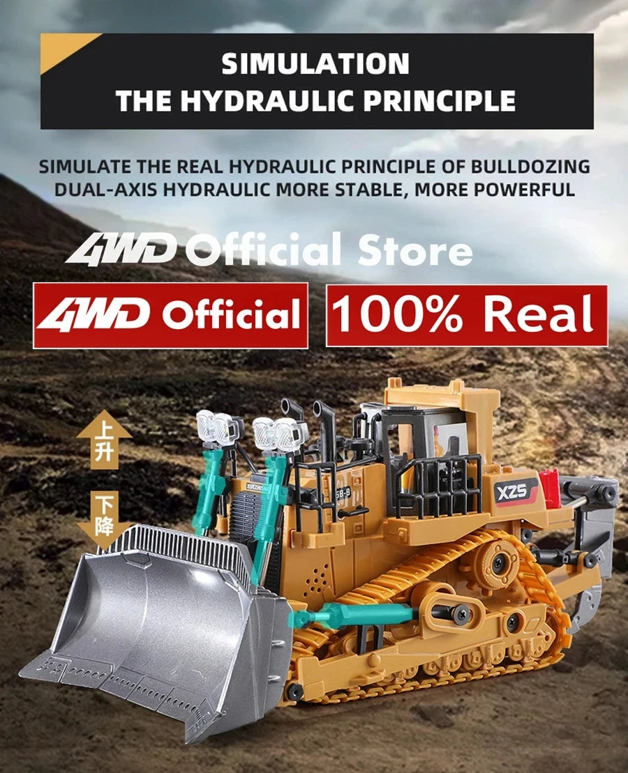 4WD RC Excavator Alloy Dump Truck Bulldozer | Remote Control Construction Vehicle Toy for Kids