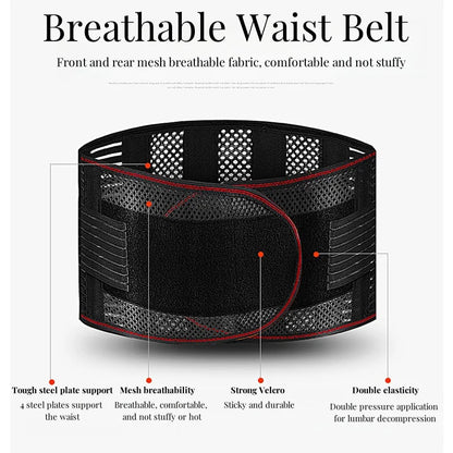 Lumbar Support Waist Belt with Steel Plate – Intervertebral Disc Support for Muscle Strain, Mesh Fixation Belt