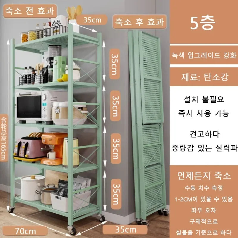Foldable Large Iron Frame Storage Shelves – Installation-Free Standing Metal Shelving Unit for Kitchen