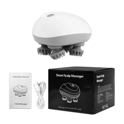 Electric Head Scalp Massager — 4 Kneading Heads for Hair Growth, Deep Tissue Relaxation & Pet Use