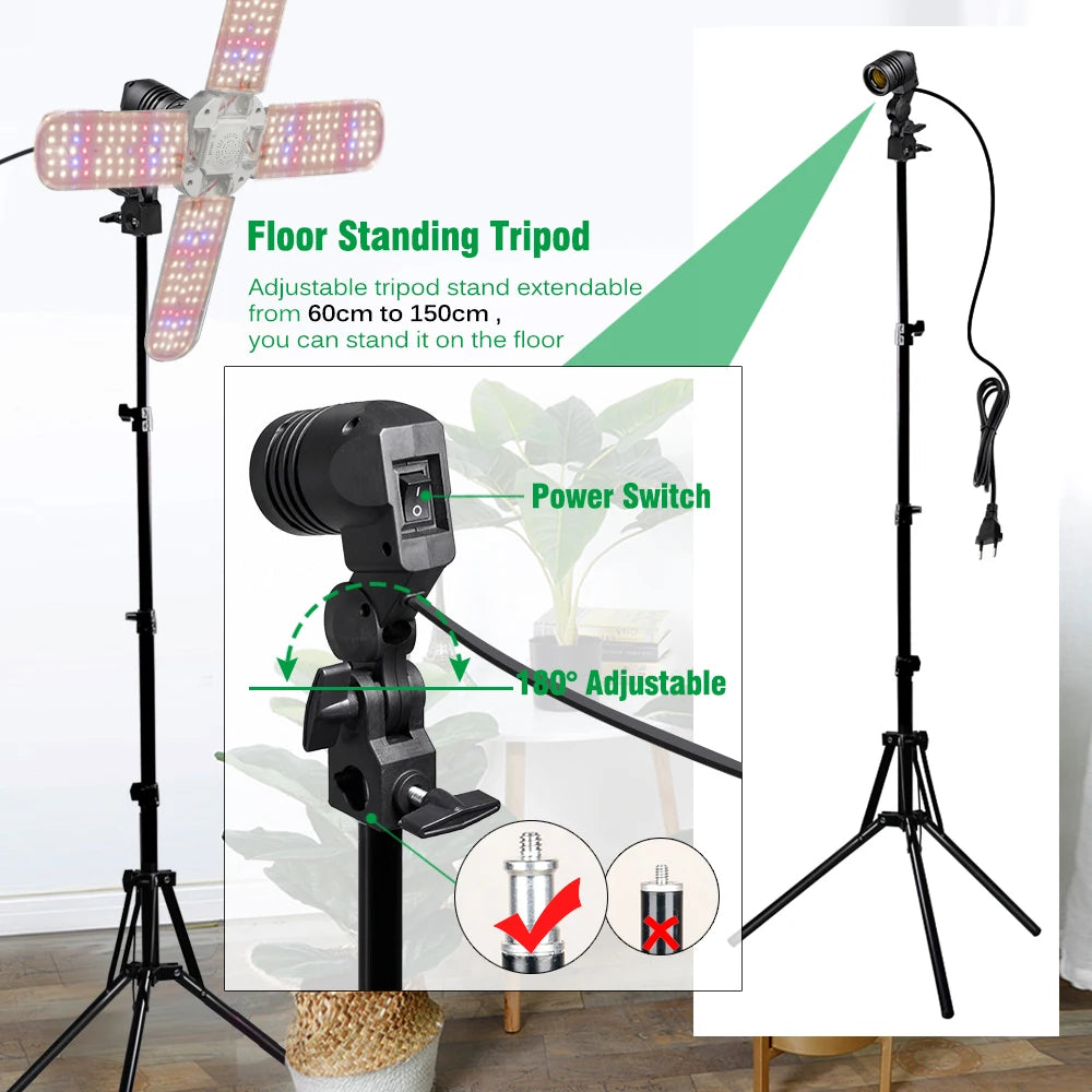 Foldable LED Grow Light E27 Full Spectrum 24W/36W/48W – Plant Growing Phytolamp for Indoor Flowers & Seedlings Growth Lamp
