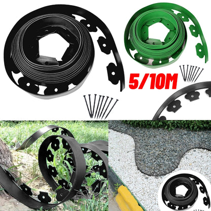 5M/10M Plastic Garden Lawn Edging Border – Flexible Landscape Barrier Kit with Anchoring Spikes, Easy Install Garden Edge Divider