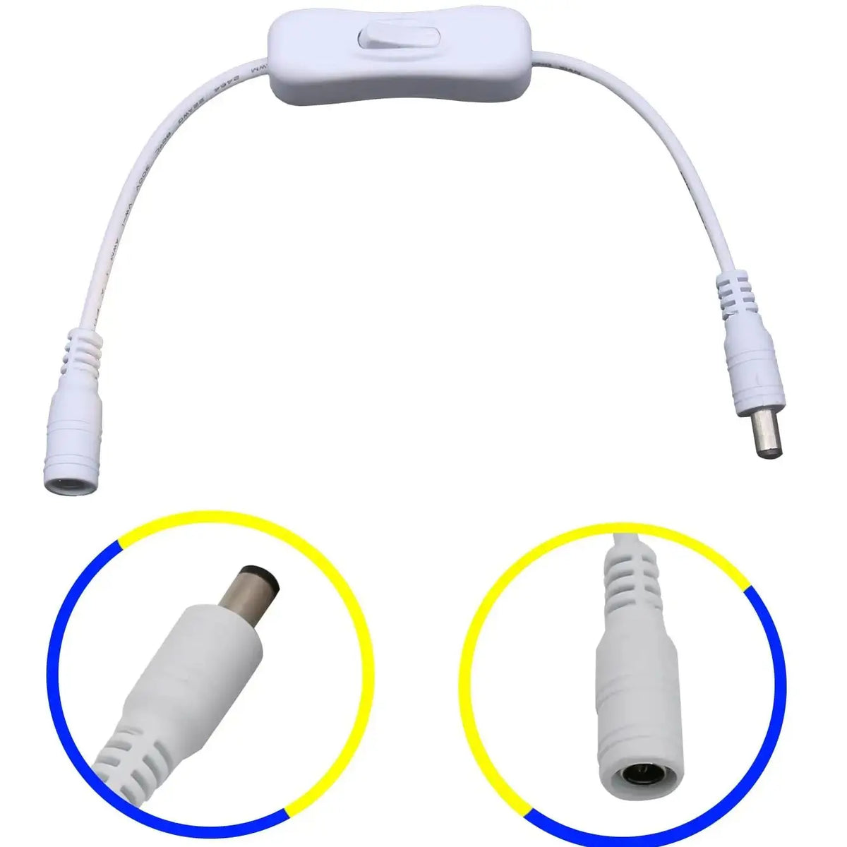 5.5×2.1mm DC Inline Power Switch Cable - Male-Female On/Off Switch for 5V 12V 24V CCTV and LED Strip Lights
