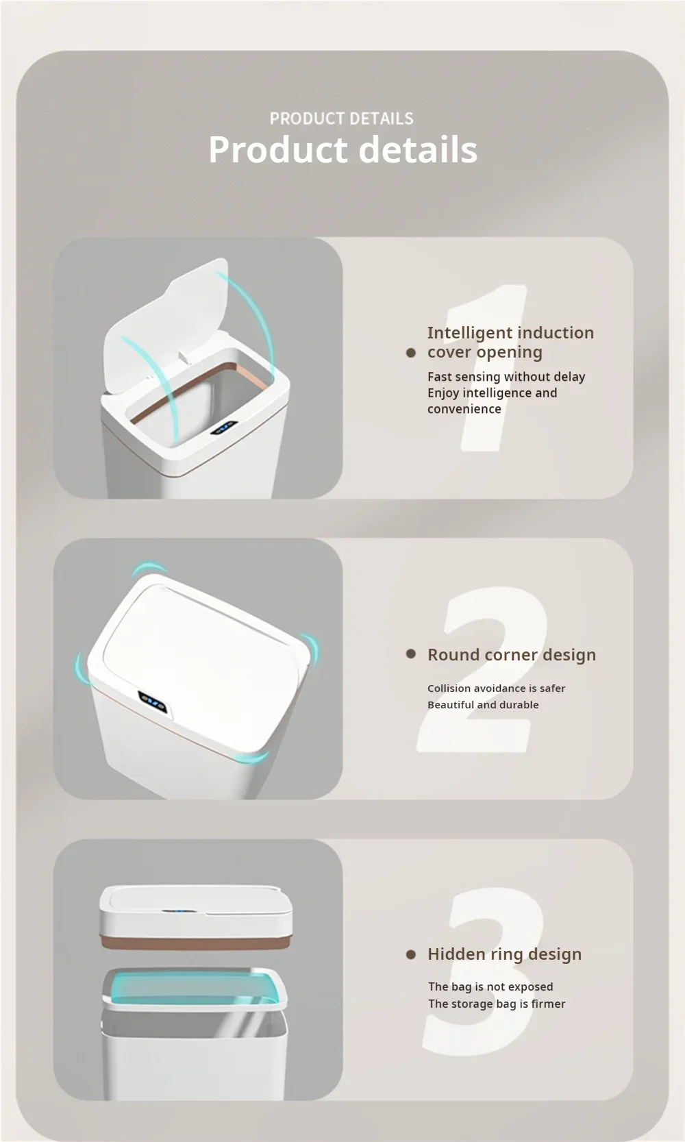 15L Touchless Smart Sensor Trash Can – Waterproof Automatic Garbage Bin for Kitchen, Bathroom & Bedroom