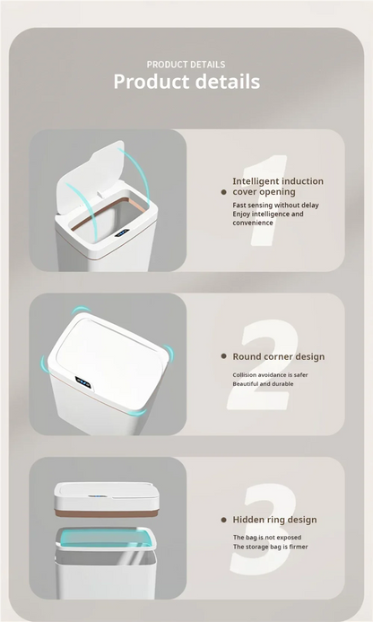 15L Touchless Smart Sensor Trash Can – Waterproof Automatic Garbage Bin for Kitchen, Bathroom & Bedroom