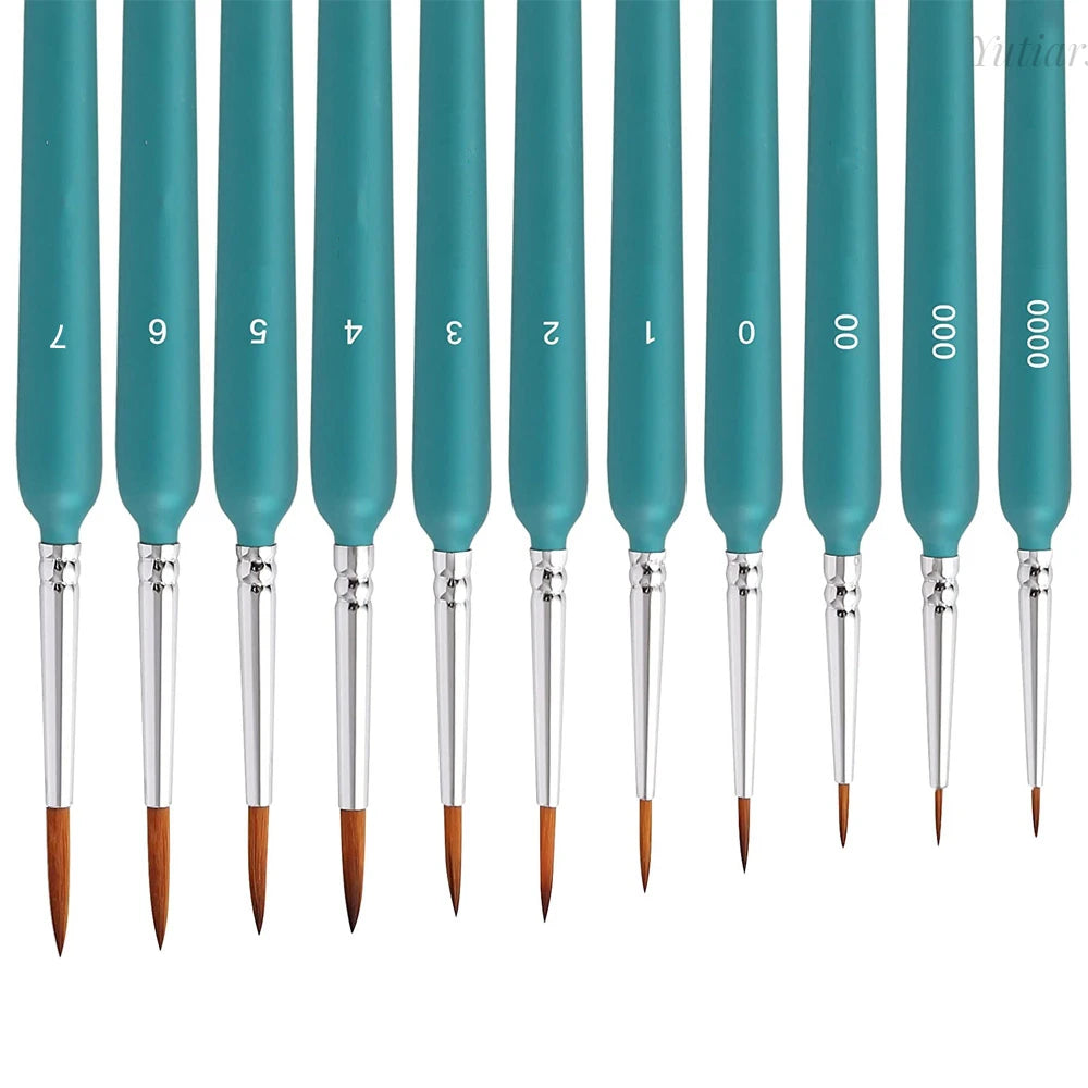 11pcs Miniature Weasel Hair Paint Brushes - Art Painting Brushes for Gouache, Watercolor, Oil Paints - Artists Hand-Painted Tools