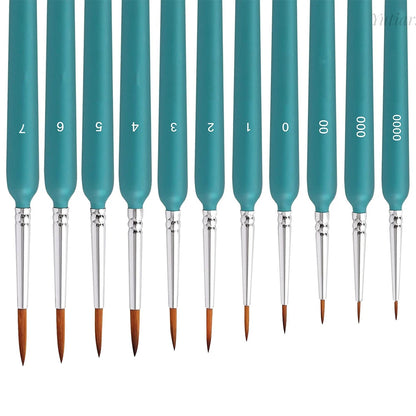 11pcs Miniature Weasel Hair Paint Brushes - Art Painting Brushes for Gouache, Watercolor, Oil Paints - Artists Hand-Painted Tools