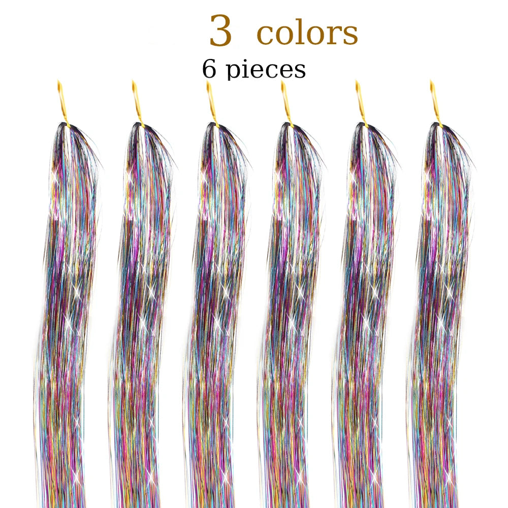48-Inch Hair Tinsel Kit – 1200 Strands, 12 Colors Sparkling Fairy Hair Extensions with Tool