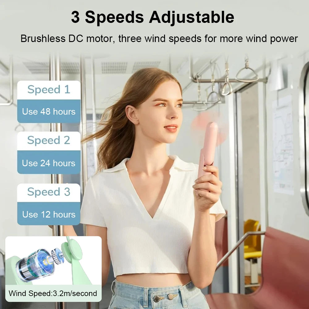 Portable Mini Handheld Fan | 2000mAh USB Rechargeable Foldable Fan with 3 Speeds & Power Bank for Travel