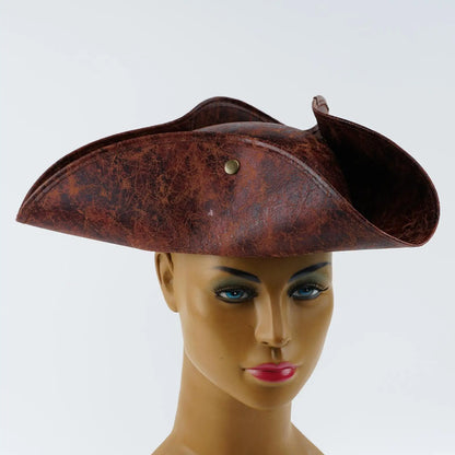 Brown Faux Leather Triangle Pirate Hat – Adult Cosplay Costume Accessory