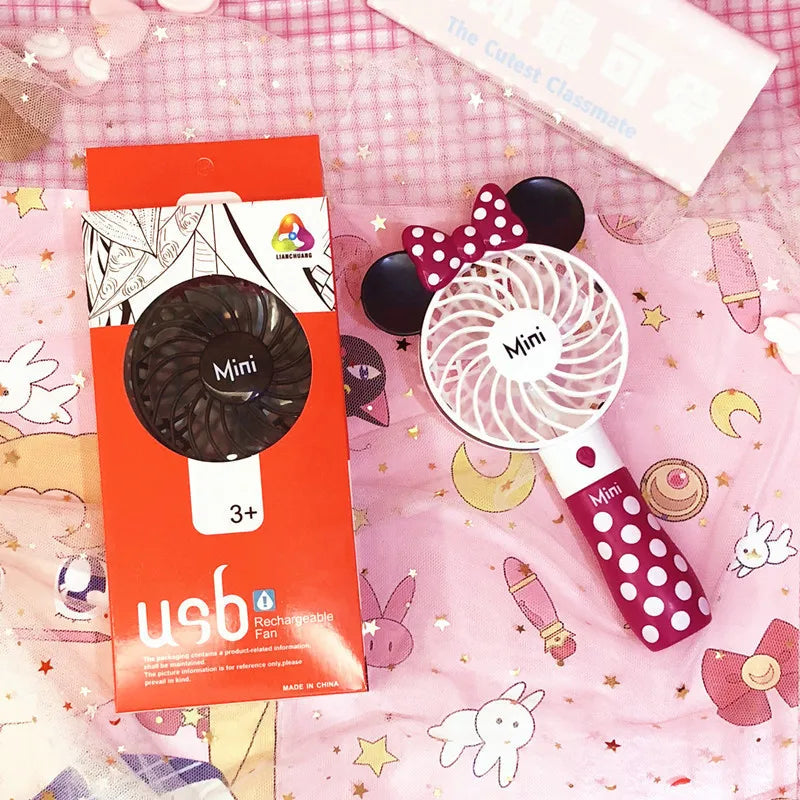Mickey Mouse Cartoon USB Rechargeable Handheld Fan – Cute Anime Character Desktop Electric Fan with Night Light, Kawaii Gift Toy