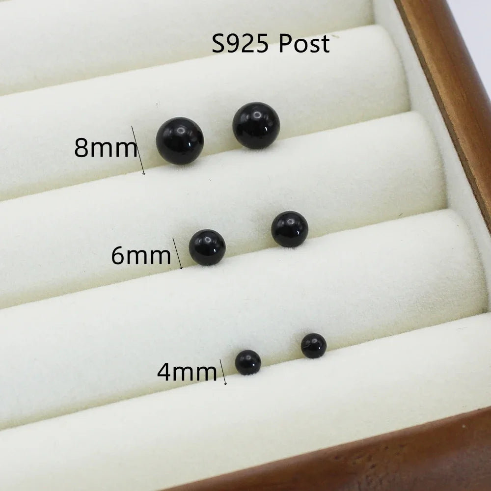 Black Round Imitation Pearl Stud Earrings Set – 3 Pairs (4mm 6mm 8mm) Simple Elegant Ball Earrings for Women Fashion Jewelry Gift