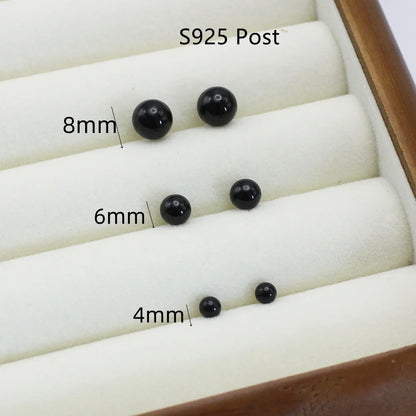 Black Round Imitation Pearl Stud Earrings Set – 3 Pairs (4mm 6mm 8mm) Simple Elegant Ball Earrings for Women Fashion Jewelry Gift
