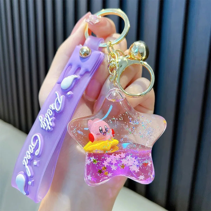 Kirby Keychain — Cartoon Quicksand Bottle Pendant for Kids | Anime Bag & School Bag Accessories, Car Decoration Gift