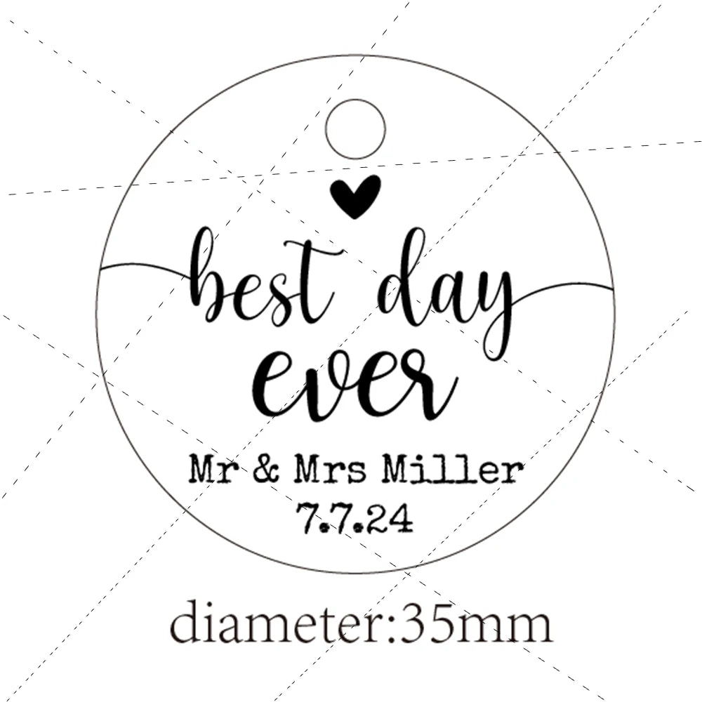 BY49 35mm Kraft & Black Paper Labels – Customizable Name & Date Wedding Decoration Stickers