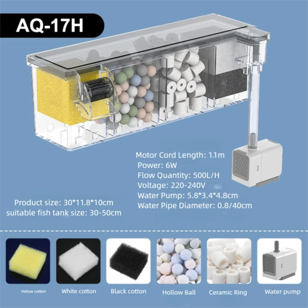 Wall-Mounted Aquarium Filter - Silent Waterfall Filter Box with Water Pump & Circulating Water Purifier