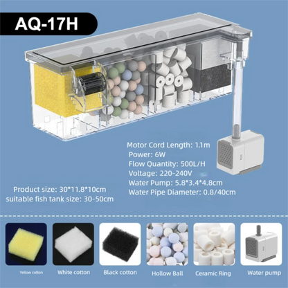 Wall-Mounted Aquarium Filter - Silent Waterfall Filter Box with Water Pump & Circulating Water Purifier