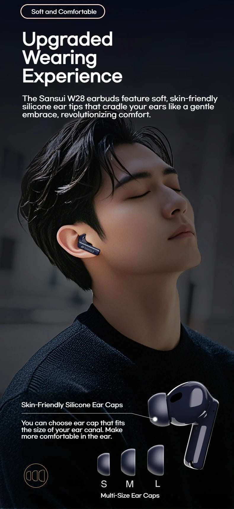Sansui ANC Bluetooth TWS Earbuds – True Wireless Earphones with -52dB Active Noise Cancelling, Bluetooth 5.4, 6 Mics & HD Calls
