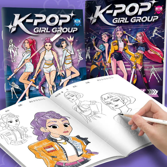 2025 KPop Demon Hunter Coloring Book – Line Drawing Picture Book, Painting Activity for Kids, Birthday Gift