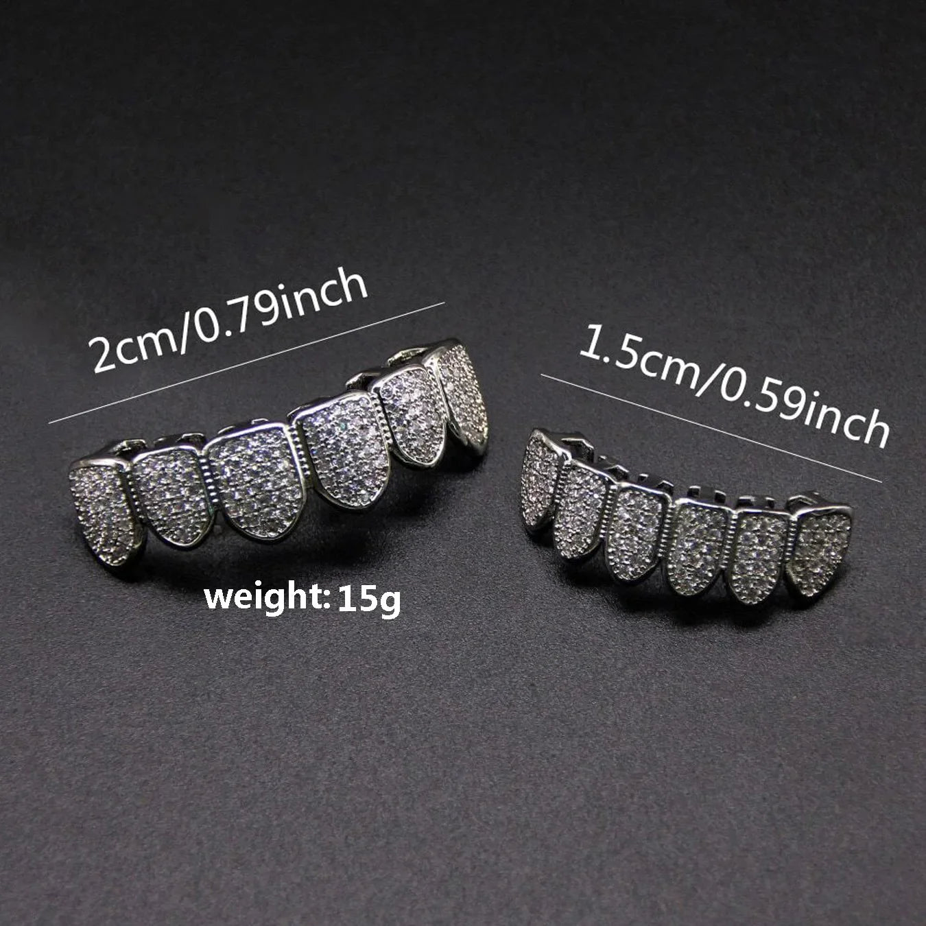 HipHop CZ Teeth Set – Unisex Gold & Silver Top/Bottom Mouth Caps, Removable Dental Fashion Jewelry
