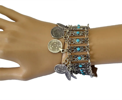 Gypsy Boho Tibetan Turquoise Bracelet for Women & Men – Vintage Elastic Ethnic Bangle Jewelry