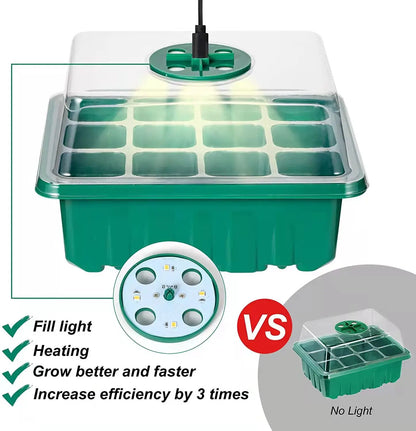 Plant Seed Starter Trays with Grow Light – 12 Hole Nursery Pots and Planter for Home Greenhouse Growing