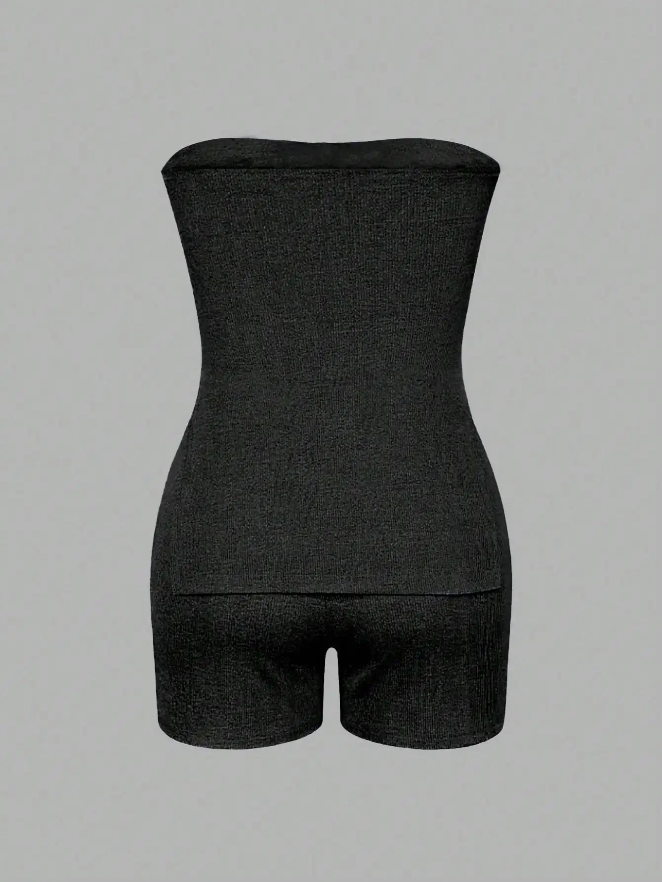 Women’s Ribbed Bandeau Top & Shorts Set – Summer Casual 2-Piece Outfit with Side Slit