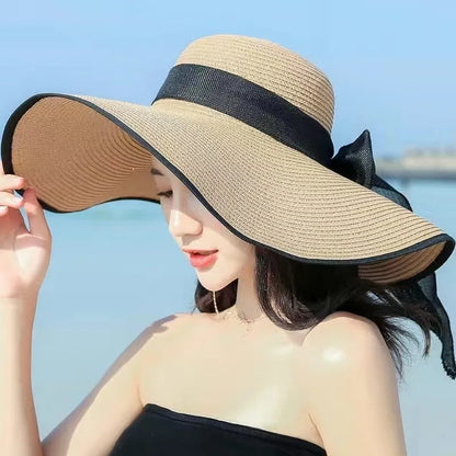 Wide Brim Straw Sun Hat - Summer Beach Travel Shade & UV Protection Hat