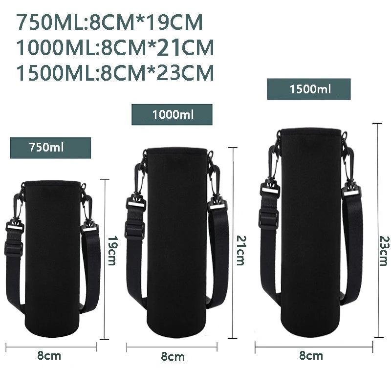 Portable Insulated Water Bottle Holder Bag - Neoprene Thermos Cup Pouch with Adjustable Strap 750ML/1000ML/1500ML
