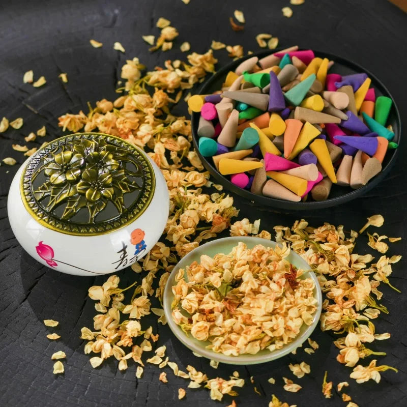 60PCS Mixed Incense Cones – Aromatherapy Backflow Sandalwood Scents for Yoga, Anxiety Relief & Relaxation