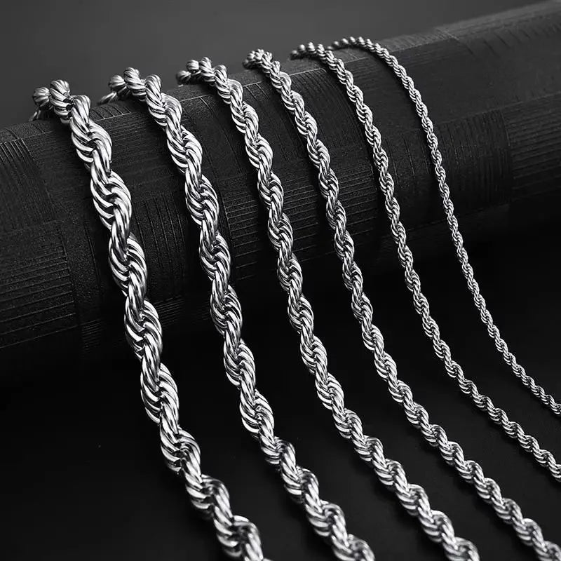 304 Stainless Steel Twist Rope Chain Necklace – PVD Gold Plated, 2-5mm Width for Men & Women, Fashion Accessories
