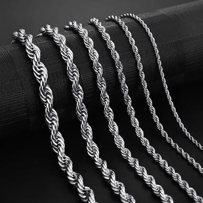 304 Stainless Steel Twist Rope Chain Necklace – PVD Gold Plated, 2-5mm Width for Men & Women, Fashion Accessories